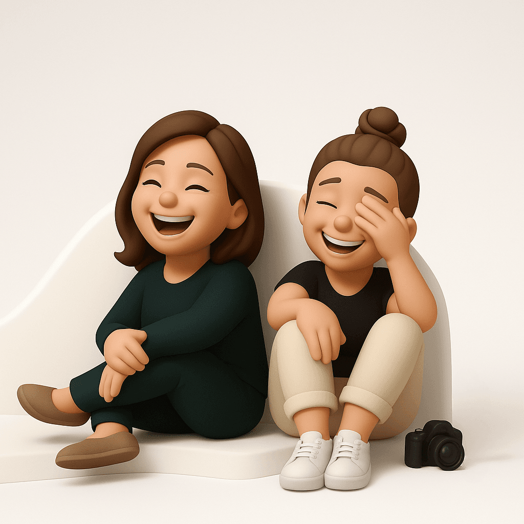 AI avatars of two women sitting and laughing